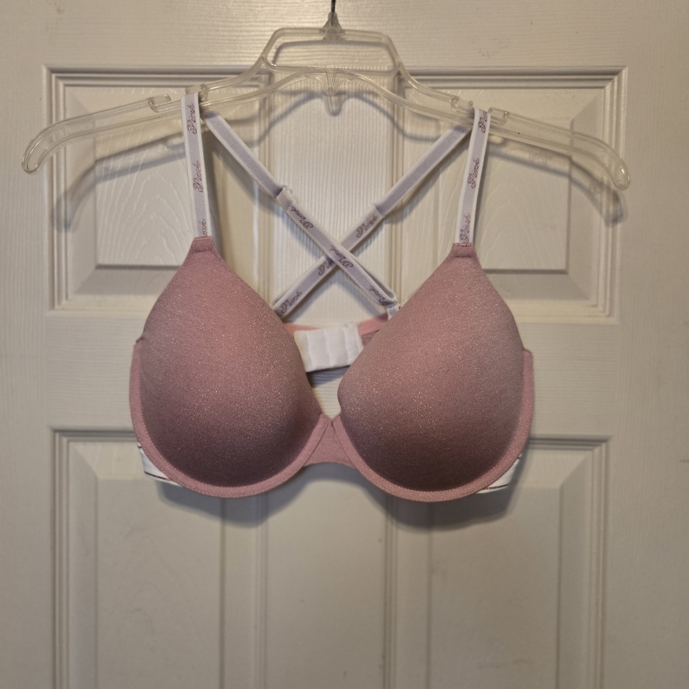 PINK, 36DD, SHIMMERING Dusty Pink Bra, Full Coverage